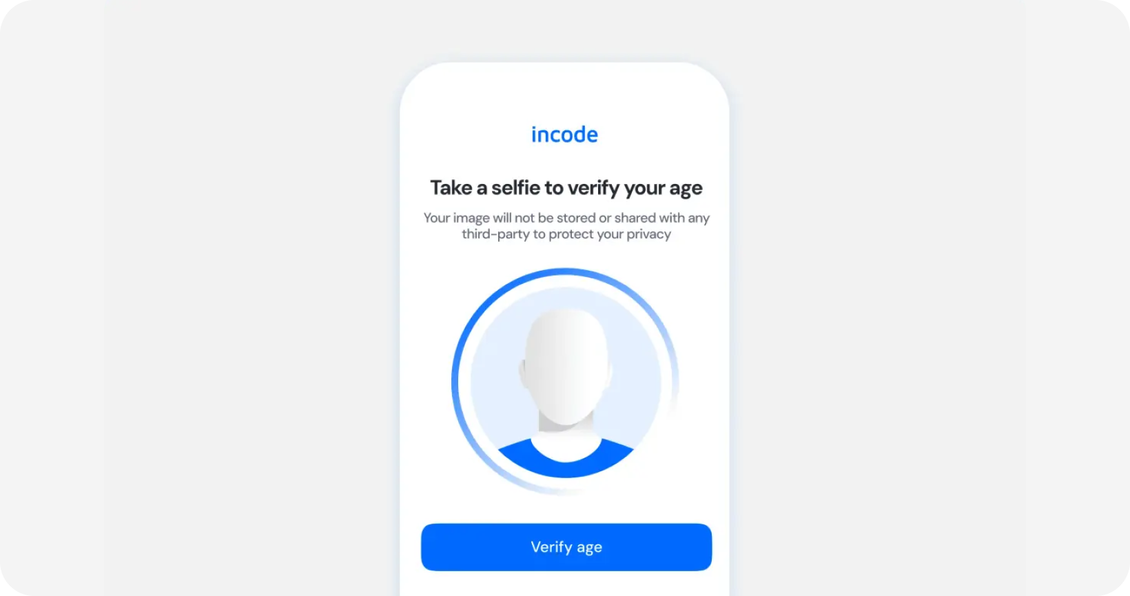 A graphic displaying what the Incode UI looks like for end users encountering an On-Device age check.