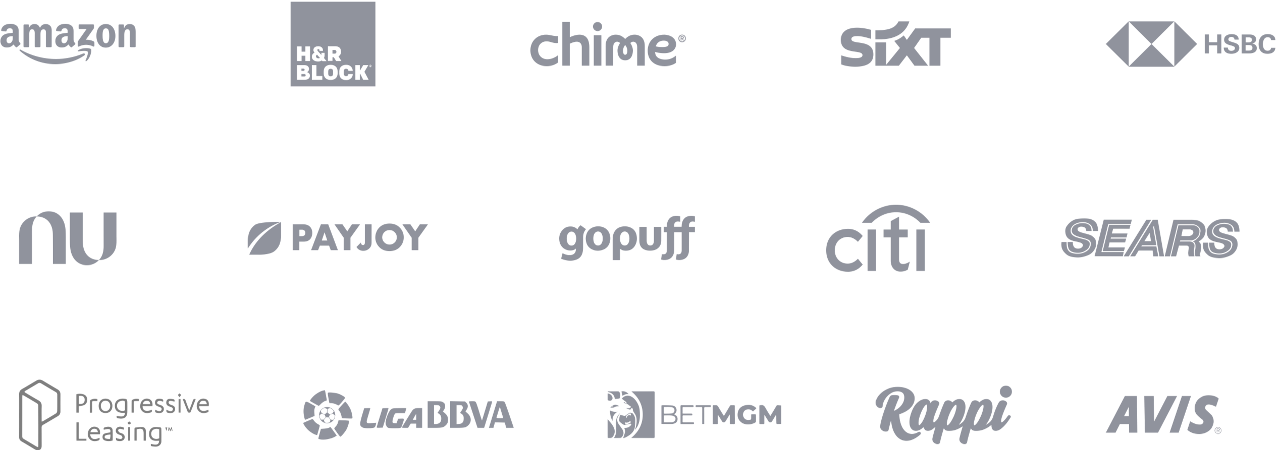 Mosaico de logotipos de clientes de Incode de diversas industrias.