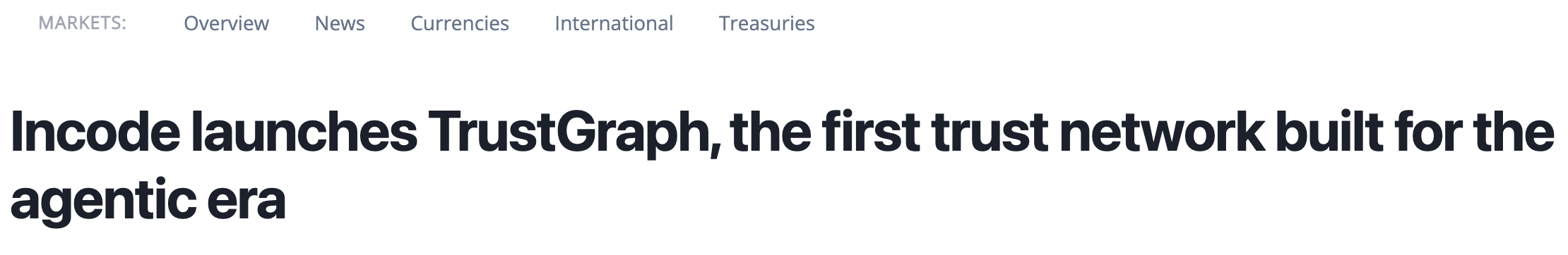 Screenshot of the TalkMarkets headline announcing Incode’s TrustGraph launch.