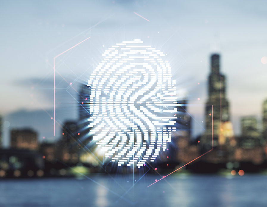 Fingerprint against cityscape