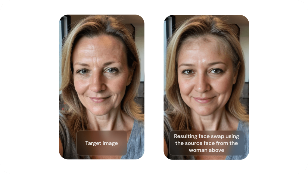 These two images show how a AI-powered face swap tool works.