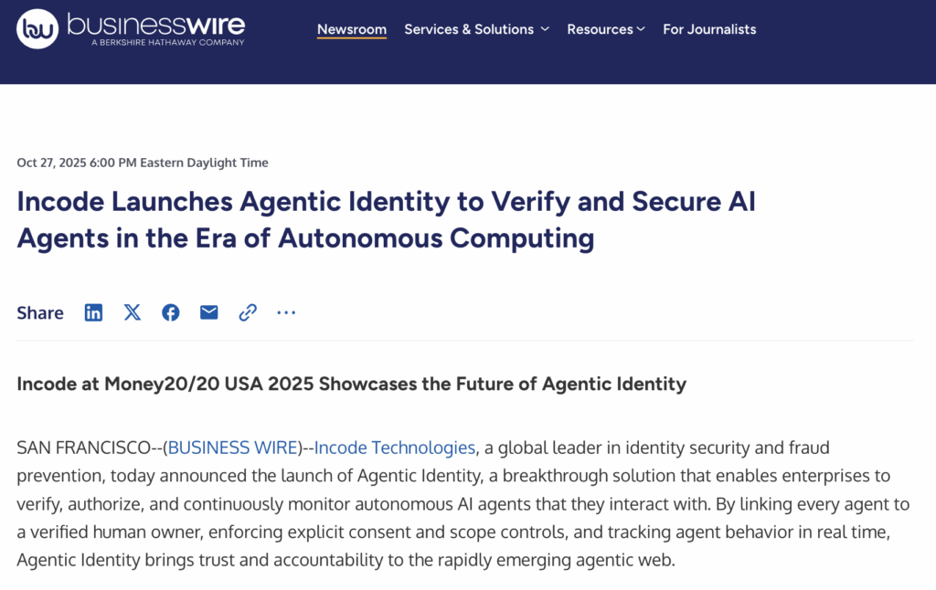Business Wire article on Incode.