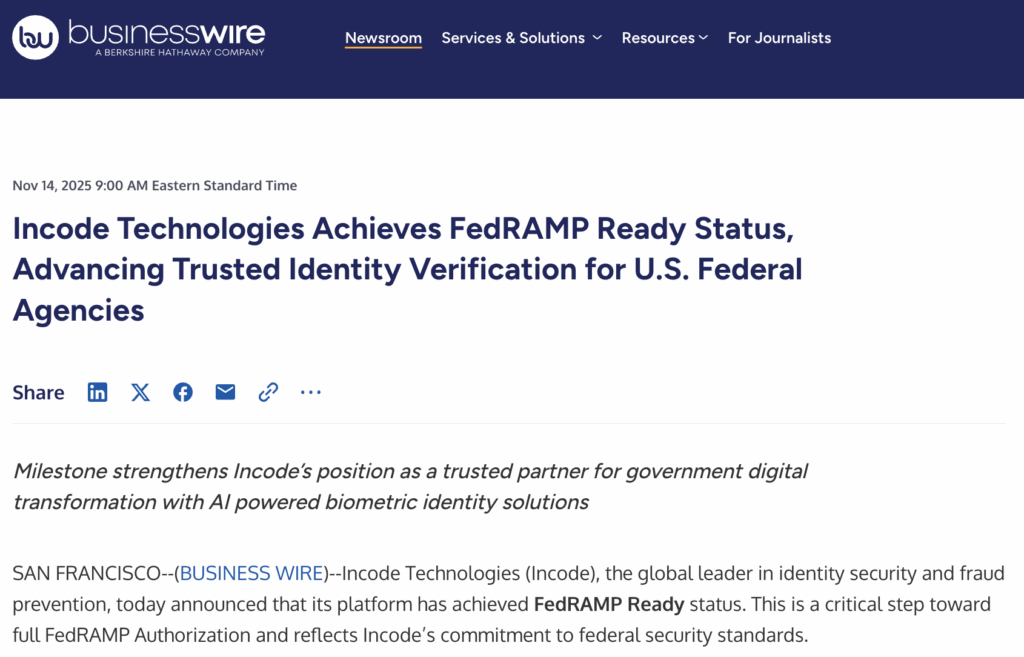 Business Wire article on Incode.