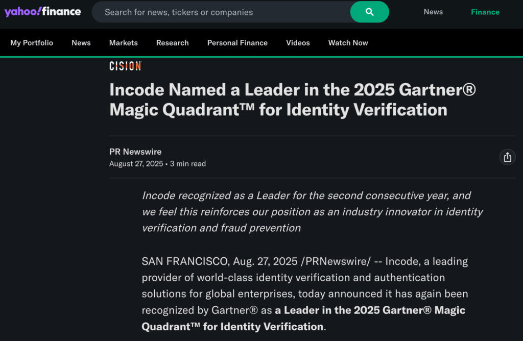 Yahoo! Finance article on Incode.