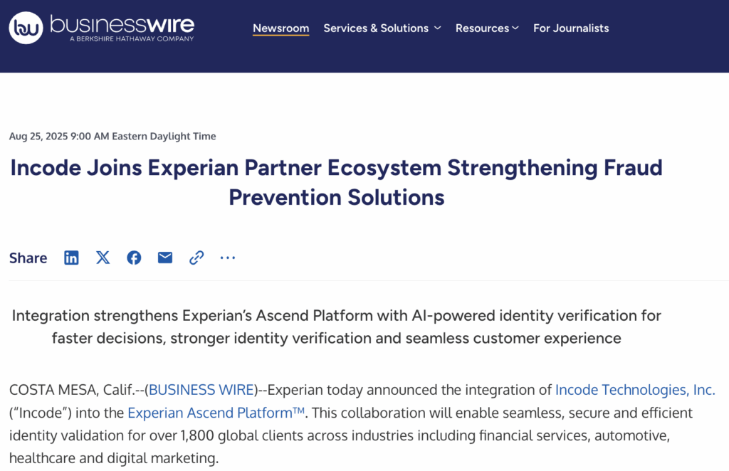 Business Wire article on Incode.