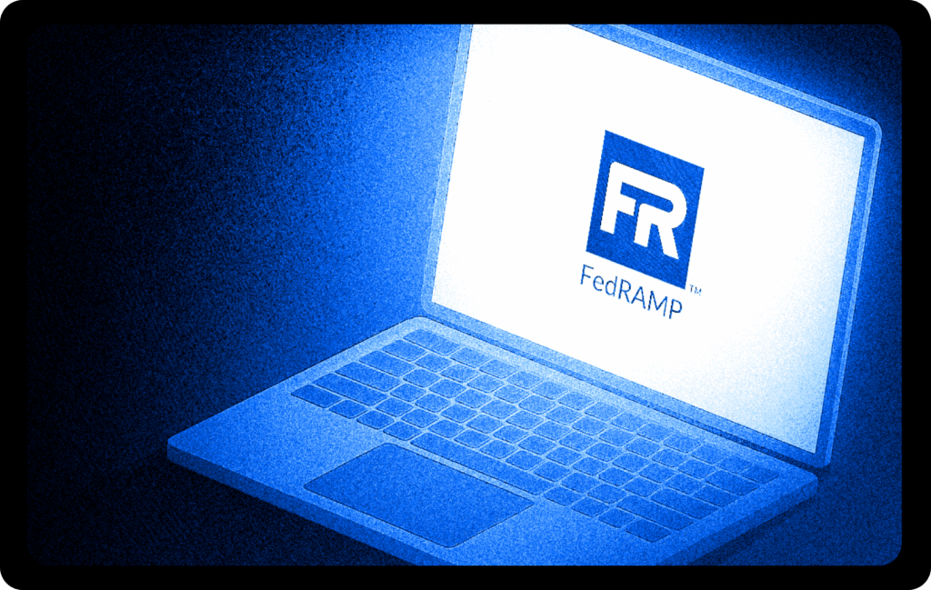 Abstract illustration of a computer with the FedRAMP logo