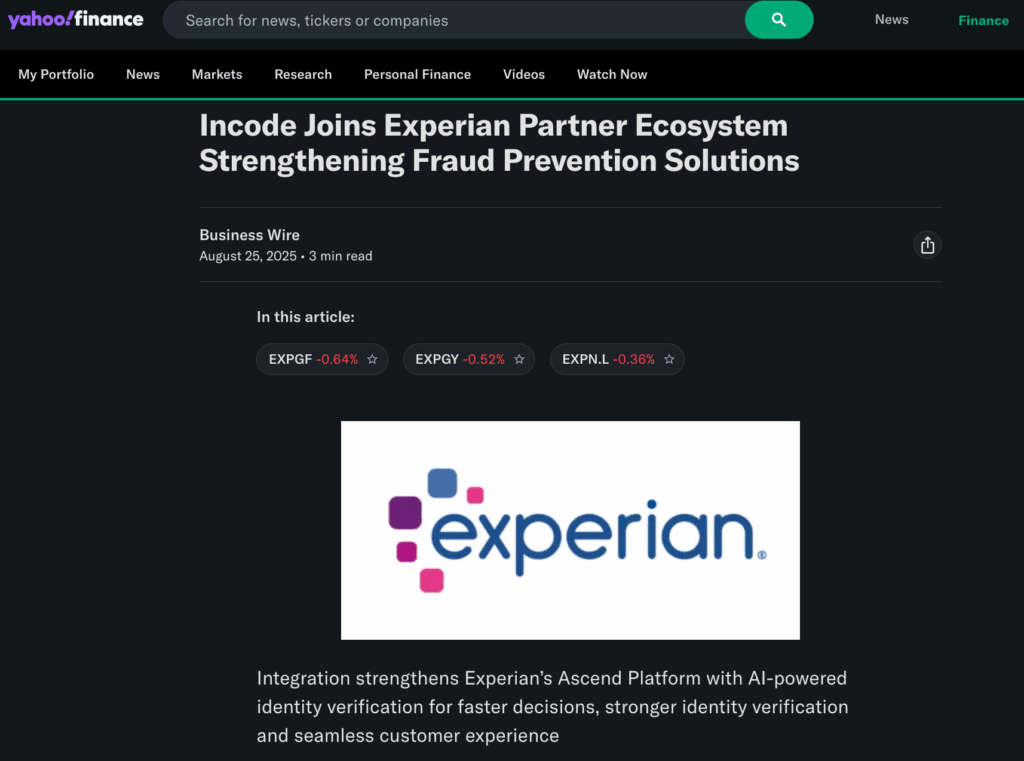 Yahoo! Finance article on Incode.
