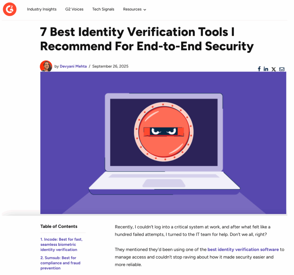 G2's article on Incode.